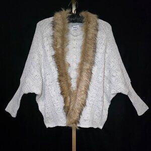Military Hippie Faux Fur Trim Lace Back Cardigan OS